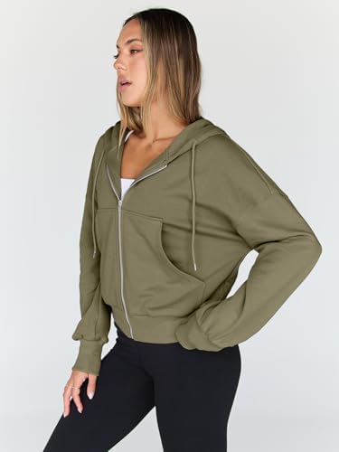 Trendy Queen Hoodies for Women Full Zip Up Cropped Sweatshirts Jackets Casual Comfy Gym Tops Fall Outfits Winter Clothes 2025