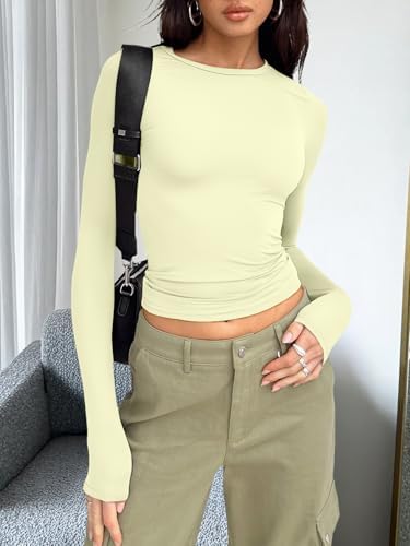 Trendy Queen Womens Long Sleeve T Shirts Fall Fashion 2025 Basic Crop Tops Going Out Outfits Y2k Clothes