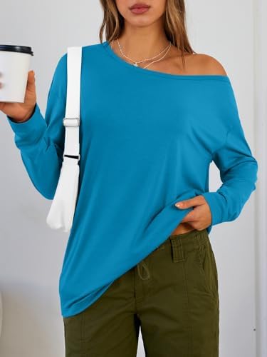 Trendy Queen Womens Off The Shoulder Tops Oversized Tshirts Long Sleeve 2025 Casual Basic Tees