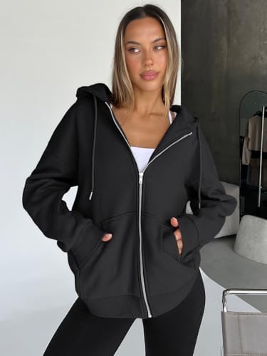 Trendy Queen Womens Zip Up Hoodies Oversized Sweatshirts Fall School Fashion Outfits Casual Jackets 2025 Winter Clothes