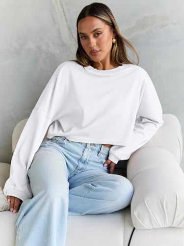 Trendy Queen Cropped Sweatshirts for Women Oversized Crewneck Sweaters Long Sleeve Tops Fall Winter Clothes 2025