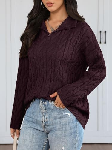 Trendy Queen Women's Oversized Cable Knit Quarter Zip Up Pullover Sweaters 2025