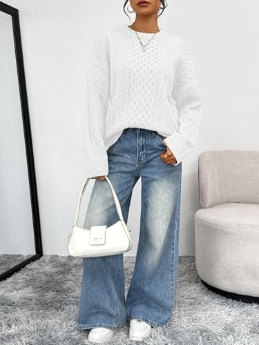 Trendy Queen Oversized Cable Knit Sweaters for Women Trendy 2025 Fall Fashion Outfits Pullover Crewneck Sweaters Tops