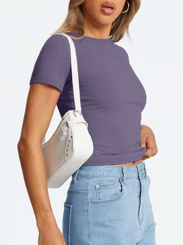 Trendy Queen Womens Basic T Shirts Summer Tops 2025 Crop Short Sleeve Slim Fit Tee Cute Gym Workout Clothes