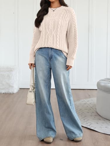 Trendy Queen Women's Oversized Cable Knit Crewneck Fall Pullover Sweaters