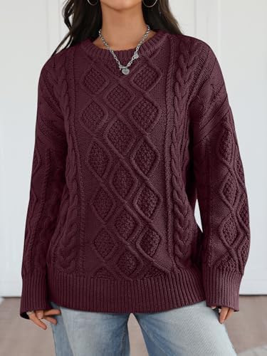 Trendy Queen Women's Oversized Cable Knit Crewneck Sweaters Cozy Winter Clothes