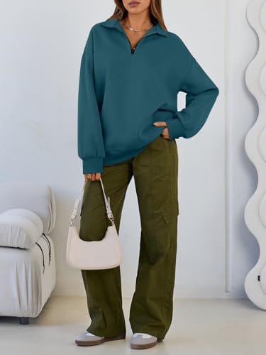 Trendy Queen Womens Oversized Sweatshirts Fall Sweaters Fashion Hoodies Half Zip Pullover Long Sleeve Shirts Clothes