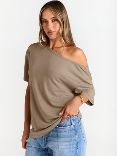 Trendy Queen Womens Off The Shoulder Tops Oversized T-Shirts Short Sleeve Tees Summer 2025 Casual Spring Fashion Clothes