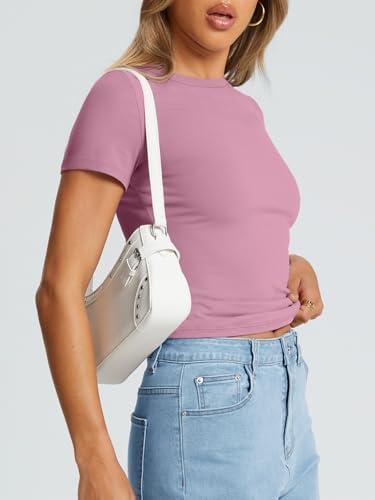 Trendy Queen Womens Basic T Shirts Summer Tops 2025 Crop Short Sleeve Slim Fit Tee Cute Gym Workout Clothes