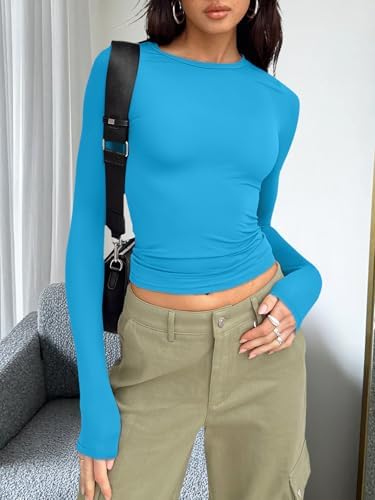 Trendy Queen Womens Long Sleeve T Shirts Fall Fashion 2025 Basic Crop Tops Going Out Outfits Y2k Clothes