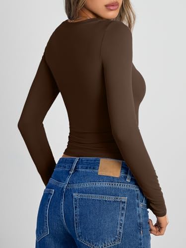 Trendy Queen Womens Long Sleeve Shirts Crop Tops Fall Fashion 2025 Going Out Basic Winter Clothes