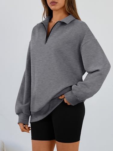 Trendy Queen Womens Oversized Sweatshirts Fall Sweaters Fashion Hoodies Half Zip Pullover Long Sleeve Shirts Clothes