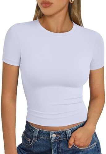 Trendy Queen Womens Short Sleeve T Shirts Summer Crop Tops Basic Slim Fit Gym Workout Y2k Clothes