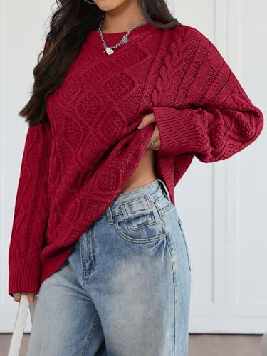 Trendy Queen Women's Oversized Cable Knit Crewneck Sweaters Cozy Winter Clothes