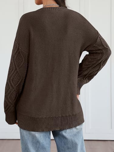 Trendy Queen Women's Oversized Cable Knit Crewneck Sweaters Cozy Winter Clothes