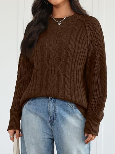 Trendy Queen Women's Oversized Cable Knit Crewneck Fall Pullover Sweaters