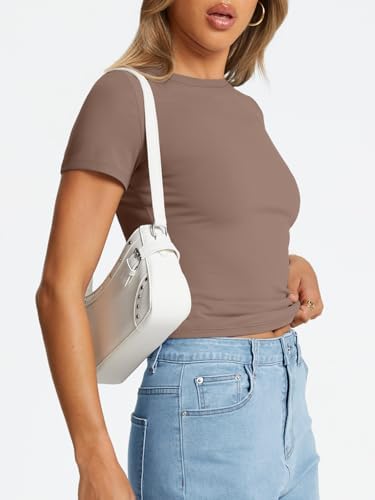 Trendy Queen Womens Basic T Shirts Summer Tops 2025 Crop Short Sleeve Slim Fit Tee Cute Gym Workout Clothes