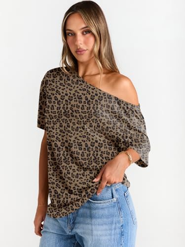 Trendy Queen Womens Off The Shoulder Tops Oversized T-Shirts Short Sleeve Tees Summer 2025 Casual Spring Fashion Clothes