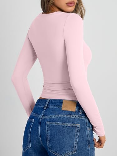 Trendy Queen Womens Long Sleeve Shirts Crop Tops Fall Fashion 2025 Going Out Basic Winter Clothes