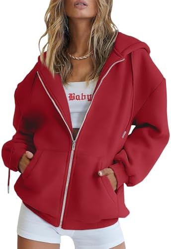 Trendy Queen Womens Zip Up Hoodies Oversized Sweatshirts Fall School Fashion Outfits Casual Jackets 2025 Winter Clothes