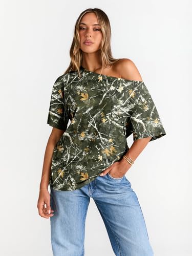 Trendy Queen Womens Off The Shoulder Tops Oversized T-Shirts Short Sleeve Tees Summer 2025 Casual Spring Fashion Clothes