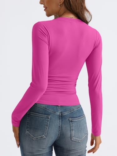 Trendy Queen Long Sleeve Shirts for Women 2025 Fall Fashion V Neck Basics Crop Tops Slim Fitted Y2K Tops Outfits Clothes