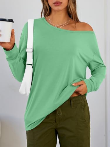 Trendy Queen Womens Off The Shoulder Tops Oversized Tshirts Long Sleeve 2025 Casual Basic Tees