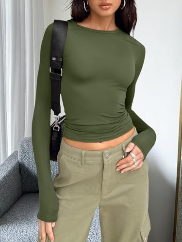 Trendy Queen Womens Long Sleeve T Shirts Fall Fashion 2025 Basic Crop Tops Going Out Outfits Y2k Clothes