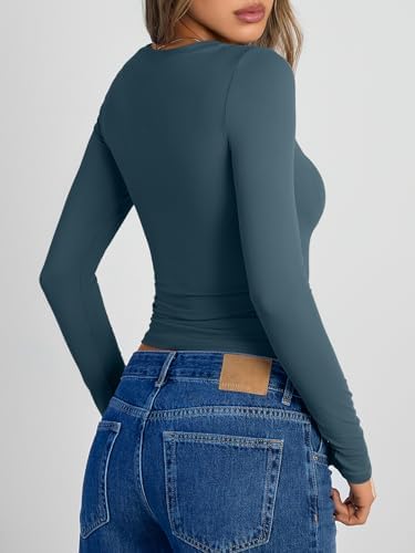 Trendy Queen Womens Long Sleeve Shirts Crop Tops Fall Fashion 2025 Going Out Basic Winter Clothes