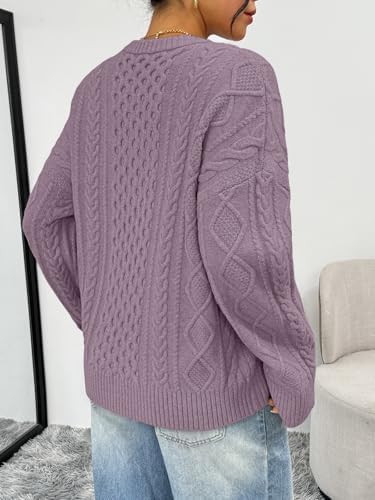 Trendy Queen Oversized Cable Knit Sweaters for Women Trendy 2025 Fall Fashion Outfits Pullover Crewneck Sweaters Tops