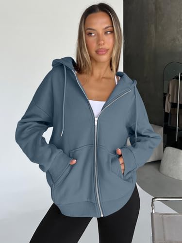 Trendy Queen Womens Zip Up Hoodies Oversized Sweatshirts Fall School Fashion Outfits Casual Jackets 2025 Winter Clothes