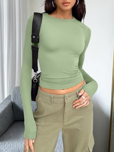 Trendy Queen Womens Long Sleeve T Shirts Fall Fashion 2025 Basic Crop Tops Going Out Outfits Y2k Clothes