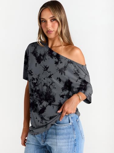 Trendy Queen Womens Off The Shoulder Tops Oversized T-Shirts Short Sleeve Tees Summer 2025 Casual Spring Fashion Clothes