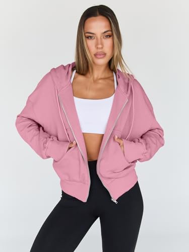 Trendy Queen Hoodies for Women Full Zip Up Cropped Sweatshirts Jackets Casual Comfy Gym Tops Fall Outfits Winter Clothes 2025
