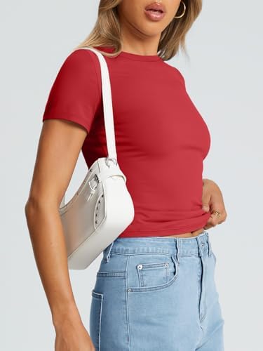 Trendy Queen Womens Basic T Shirts Summer Tops 2025 Crop Short Sleeve Slim Fit Tee Cute Gym Workout Clothes