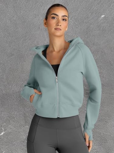 Trendy Queen Womens Zip Up Hoodies Jackets Cropped Sweatshirts Fleece Fall Outfits Casual Comfy Y2k Tops Winter Clothes 2025