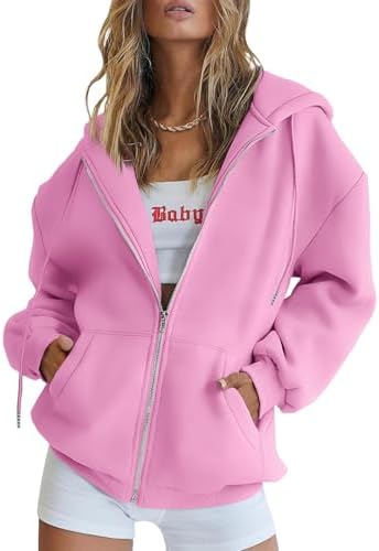 Trendy Queen Womens Zip Up Hoodies Oversized Sweatshirts Fall School Fashion Outfits Casual Jackets 2025 Winter Clothes