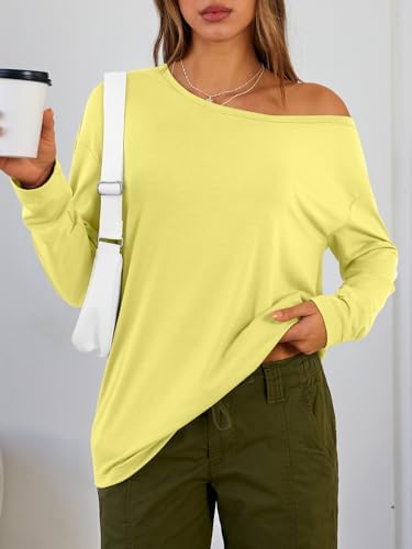 Trendy Queen Womens Off The Shoulder Tops Oversized Tshirts Long Sleeve 2025 Casual Basic Tees