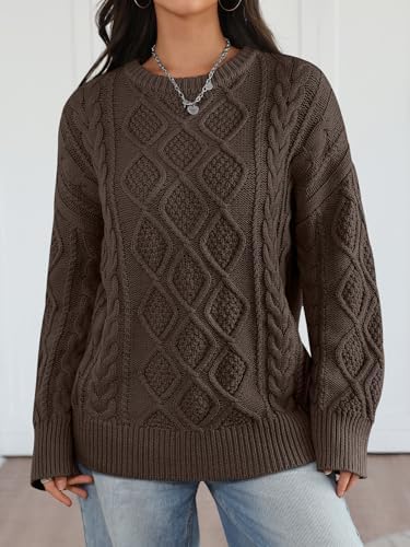 Trendy Queen Women's Oversized Cable Knit Crewneck Sweaters Cozy Winter Clothes