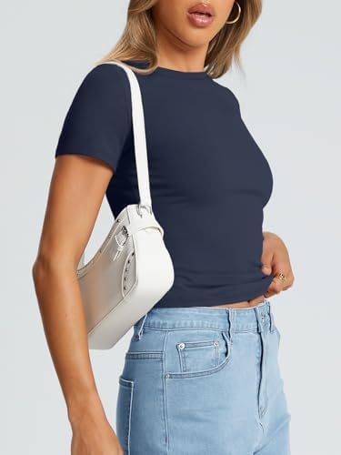 Trendy Queen Womens Basic T Shirts Summer Tops 2025 Crop Short Sleeve Slim Fit Tee Cute Gym Workout Clothes