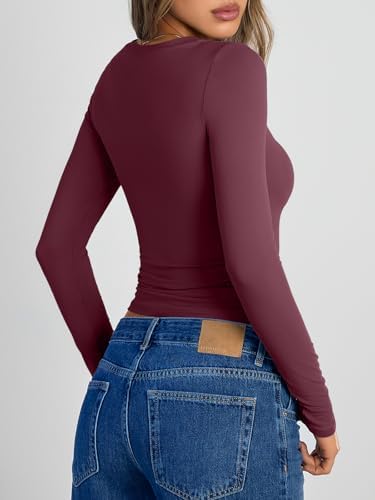 Trendy Queen Womens Long Sleeve Shirts Crop Tops Fall Fashion 2025 Going Out Basic Winter Clothes