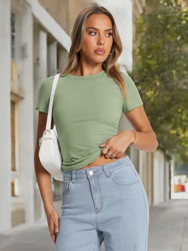 Trendy Queen Womens Basic T Shirts Summer Tops 2025 Crop Short Sleeve Slim Fit Tee Cute Gym Workout Clothes