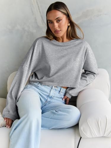 Trendy Queen Cropped Sweatshirts for Women Oversized Crewneck Sweaters Long Sleeve Tops Fall Winter Clothes 2025