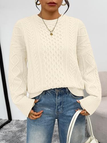 Trendy Queen Oversized Cable Knit Sweaters for Women Trendy 2025 Fall Fashion Outfits Pullover Crewneck Sweaters Tops