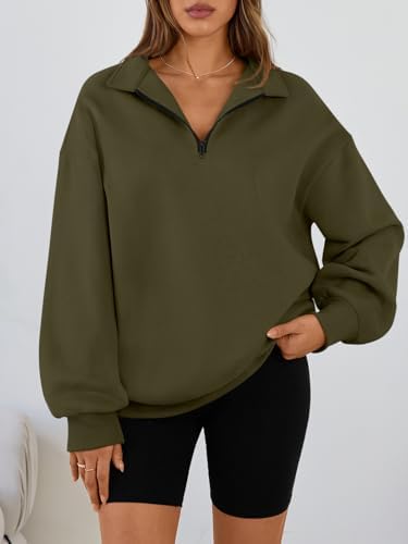Trendy Queen Womens Oversized Sweatshirts Fall Sweaters Fashion Hoodies Half Zip Pullover Long Sleeve Shirts Clothes