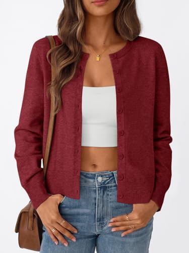 Trendy Queen Womens Cardigan Sweaters Lightweight Crew Neck Outfits Fall Fashion 2025 Clothing