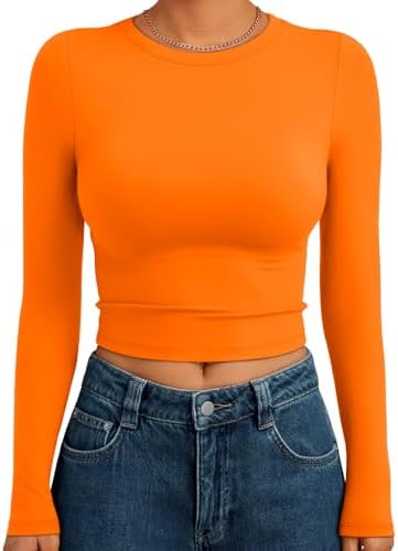 Trendy Queen Womens Long Sleeve Crop Tops Basic Slim Fitted Shirts Fashion 2025 Going Out Y2k Tops Teen Girl Clothes