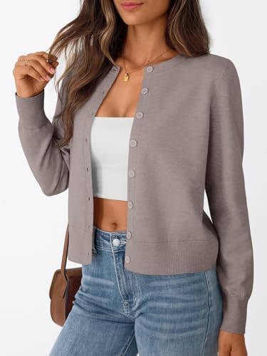 Trendy Queen Womens Cardigan Sweaters Lightweight Crew Neck Outfits Fall Fashion 2025 Clothing