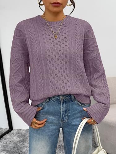 Trendy Queen Oversized Cable Knit Sweaters for Women Trendy 2025 Fall Fashion Outfits Pullover Crewneck Sweaters Tops