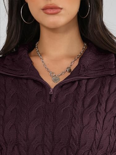 Trendy Queen Women's Oversized Cable Knit Quarter Zip Up Pullover Sweaters 2025